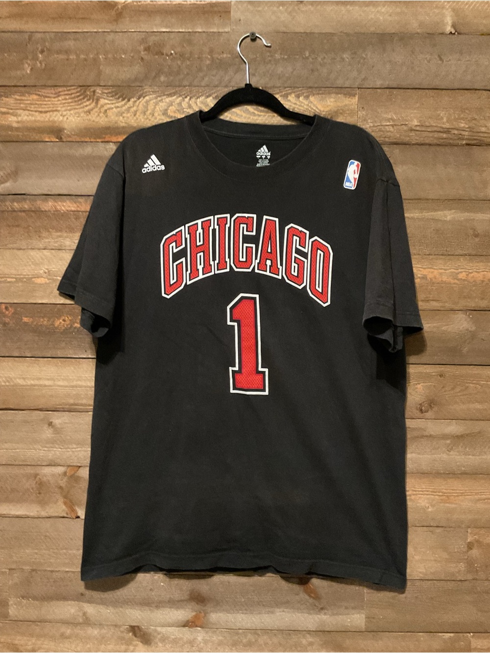 Chicago Bulls Shirt  Black NBA Basketball Derrick Rose 1 Adidas Tee Size Large
